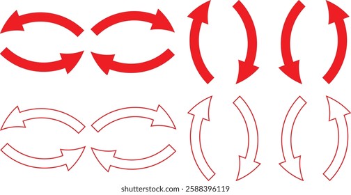 abstract different direction curve arrow and outline arrow vector symbol.