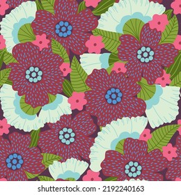Abstract different flowers seamless pattern. Repeating floral vector pattern. Ditsy background for fashion, wallpapers, print.