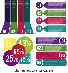 abstract different graphics with some information on white background