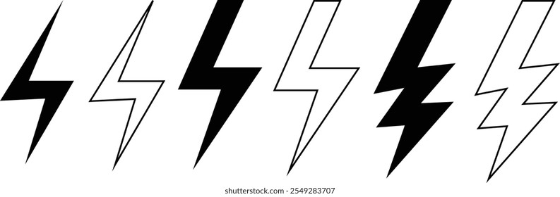 abstract different lightning bolt and outline lightning bolt vector.