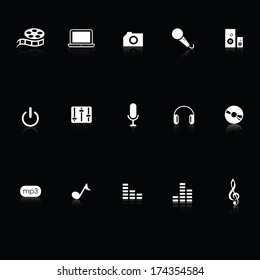 abstract different music icons on a black background