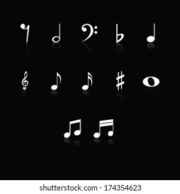 abstract different music icons on a black background
