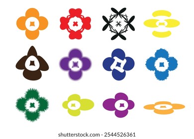 Abstract different shape of flower, Spring flower set. Colorful flowers. cornflower, sun flower, heart flower chrysanthemum. Growing concept. Elements. Flat design.