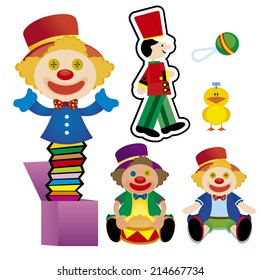 abstract different toys on a white background