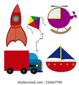 abstract different toys on a white background
