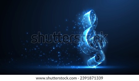 Abstract digital 3d clef treble on blue with stars. Digital music, Orchestra entertainment, Modern technology, Music school symbol, Key tune, Clef sign, Treble note, Poster art, Song staff concept