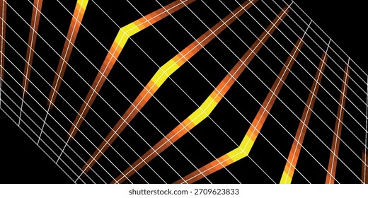 Abstrakte digitale Animation noch von einem leuchtenden orangefarbenen und gelben geometrischen Muster über einem weißen Raster auf schwarzem Hintergrund, Schaffung eines futuristischen visuellen.