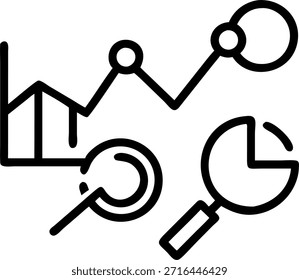 Arte digital Abstractas con análisis de negocios Iconos y concepto de Espacio para texto como íconos de características que representan análisis de negocios (gráficos de lupa) dispuestos en un estilo de arte digital abstracto que proporciona un amplio espacio para superponer texto en anuncios y Anuncios. en Foto Stock Concepto, espacio de copia para publicidad o Anuncio con Foto Realista como detalle de alta calidad --ar 7:2