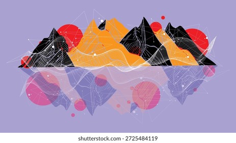 arte digital abstrata com linha de curvas dinâmicas. Fundo abstrato do modelo de arame. Moderna ciência elementos de arte. composição com elementos de arte wireframe Vetor elementos de ciência