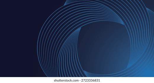 Arte digital abstrata com linhas de giro gradiente azul profundo e curvas de interseção, criando um fundo de movimento dinâmico futurista e elegante para o design moderno