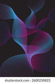 Abstract digital art featuring flowing, gradient lines in blue and pink hues against a dark background, creating a dynamic and ethereal wave pattern