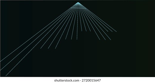 Arte digital Abstractas con líneas celestes que irradian desde un punto central sobre un fondo oscuro, creando un diseño futurista y minimalista.