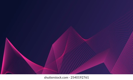 Arte digital Abstractas que presenta líneas geométricas rosadas vibrantes que forman patrones dinámicos de ondas sobre un fondo oscuro