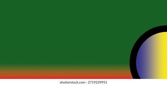 Arte digital Abstractas con fondo verde, gradiente rojo en la parte inferior y Formas circulares azules en los bordes, creando una composición minimalista moderna.