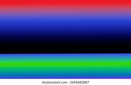 Arte digital abstrata com faixas horizontais de vermelho vibrante, azul profundo, preto e um espectro de verde e roxo.
