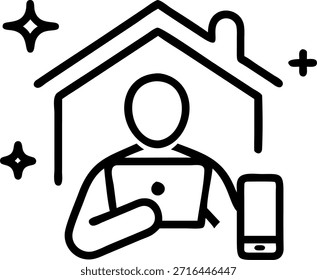 Abstract digital art of a person using a tablet to work remotely in a minimalist home office with soft bokeh effects. concept as A smooth pan shows a remote worker in a minimalist home office using a tablet for work. The scene features soft abstract backgrounds and bokeh lighting emphasizing the simplicity and efficiency of a clutter free remote working environment. in Photo Stock Concept , copy space for advertisement or banner with Photo Realistic as high Quality Detail --ar 7:2
