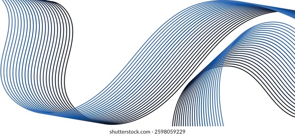 Abstract digital artwork composed of fluid, interconnected blue lines forming smooth, wave-like curves on a Transparent background for digital innovation, artificial intelligence etc