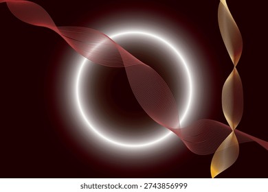 An abstract digital artwork features swirling lines in shades of red gold and white converging around a bright central circle high quality professional detailed modern elegant
