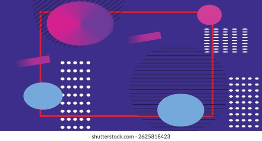 abstract digital artwork featuring geometric shapes and spheres with a gradient of blue, pink, and purple hues, creating a neon glow effect. modern and minimalist design background.