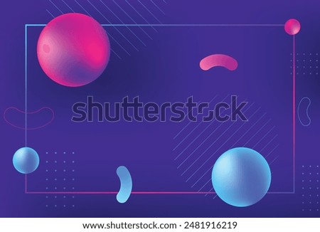 abstract digital artwork featuring geometric shapes and spheres with a gradient of blue, pink, and purple hues, creating a neon glow effect. modern and minimalist design background.