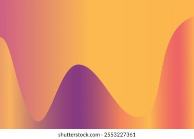 Abstractas obra de arte digital con patrones de ondas de gradiente que mezclan vibrantes amarillos cálidos a púrpuras profundos