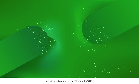 An abstract digital artwork featuring a green gradient background with geometric shapes and scattered light particles. The image is ideal for various design projects.