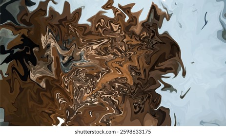 An abstract digital artwork featuring swirling patterns in earthy brown tones blending with icy blue hues.