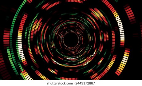 Abstract digital background. Big data visualization. Circular rotations of a fantastic circle of colorful particles, beautiful colored spiral, elegant particles background. 3D rainbow vector illustrat