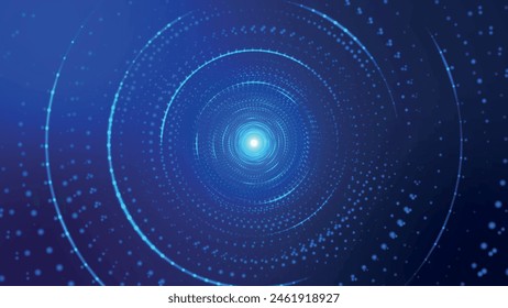 Abstract digital background. Big data visualization. Circular rotation of a fantastic circle of multi-colored particles and lines. Beautiful colored spiral. 3D vector illustration