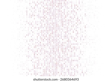 Abstract digital background with binary code stream in pink and red colors, representing data flow and technology concept