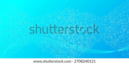 Abstract digital background with binary code (0, 1) forming a flowing, dynamic pattern in blue gradient hues. Represents data, technology, and cybersecurity concepts.