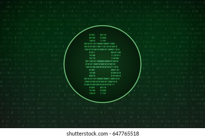 Abstract digital background with bitcoin sign and binary code on green color