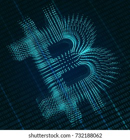 abstract digital background with Bitcoin sign formed by tiny particles