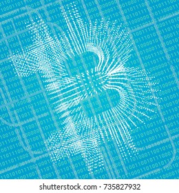 abstract digital background with Bitcoin sign formed by tiny particles