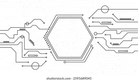 Abstract digital background with circuit line elements in technology blue. Circuit board vector illustration. Tech network bg. Futuristic technology background. AI chip and Electronics concept. 