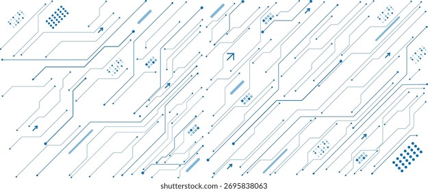Abstrakter digitaler Hintergrund mit Schaltungsleitungselementen in Technik weiß.