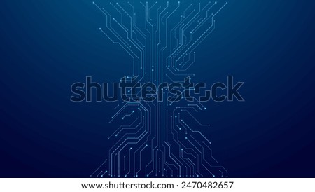 Abstract digital background with circuit line elements in technology blue. Circuit board vector illustration. Tech network bg. Futuristic technology background. AI chip and Electronics concept. 