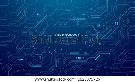 Abstract digital background with circuit line elements in technology blue. Circuit board vector illustration. Tech network bg with text in the center. Great for web banners.
