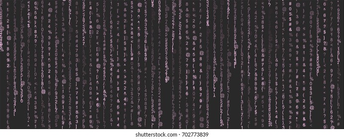 Abstract digital background consisting of linearly arranged symbols on a black background. Conceptual vector Illustration