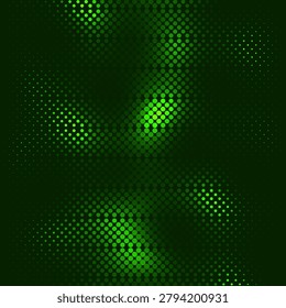 An abstract digital background created from a multitude of glowing dots, arranged into geometric horizontal structures in green. This illustration is ideal for technology and multimedia projects.
