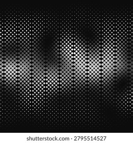 An abstract digital background created from a multitude of glowing dots, assembled into geometric vertical structures in black and white. The illustration is ideal for technology and multimedia projects.