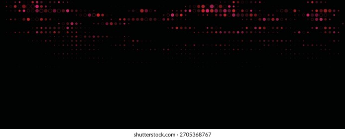 Abstrato fundo digital com um padrão de meio-tom dinâmico de círculos e pontos vermelhos e cor-de-rosa, criando um design geométrico moderno em um fundo escuro.