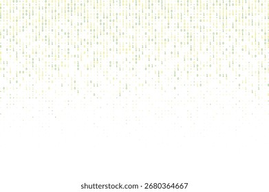 Abstract digital background with falling binary code in green and yellow, representing data stream and technology concept.