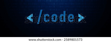 Abstract digital background featuring blue coding symbols with binary numbers on a dark tech-inspired backdrop