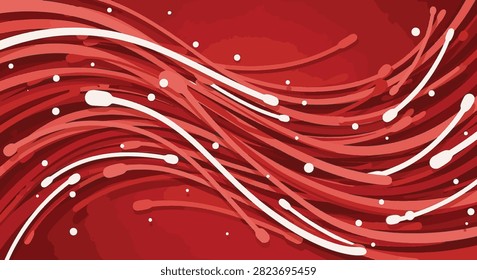 Abstract digital background featuring dynamic wavy streaks in shades of red and white with scattered circular dots, 3D flowing curved lines, and high-contrast graphic design.