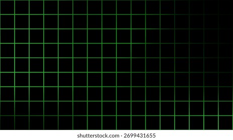 Abstract digital background featuring a glowing neon green grid on a dark surface. Perfect for technology, sci-fi, gaming, or cyber themes.