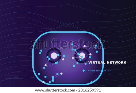 Abstract digital background featuring a virtual network concept with glowing nodes and lines on a dark purple gradient.