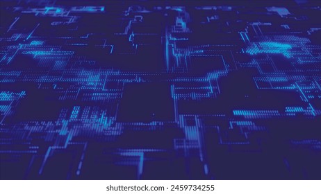 Abstract digital background. Futuristic abstract defocus data matrix. Big data visualization. Futuristic science background made of dots. 3D Vector.
