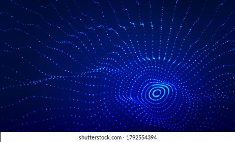 Abstract digital background of glow particles. Color music sound wave. Vector technology dynamic dots background.