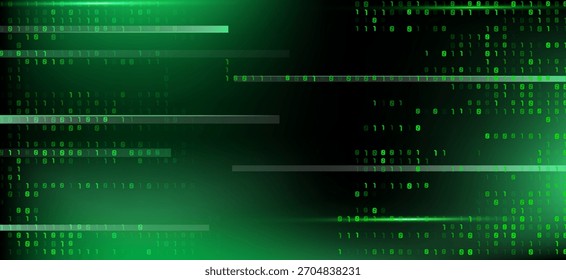 Fondo digital Abstractas con el código binario verde brillante 0, 1 que fluye como una corriente de datos. Ideal para tecnología, programación, ciberseguridad o conceptos futuristas.